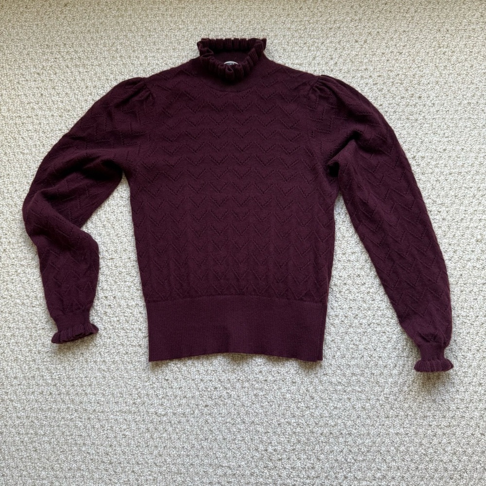 J. Crew Women's Burgundy Ruffle Neck Sweater